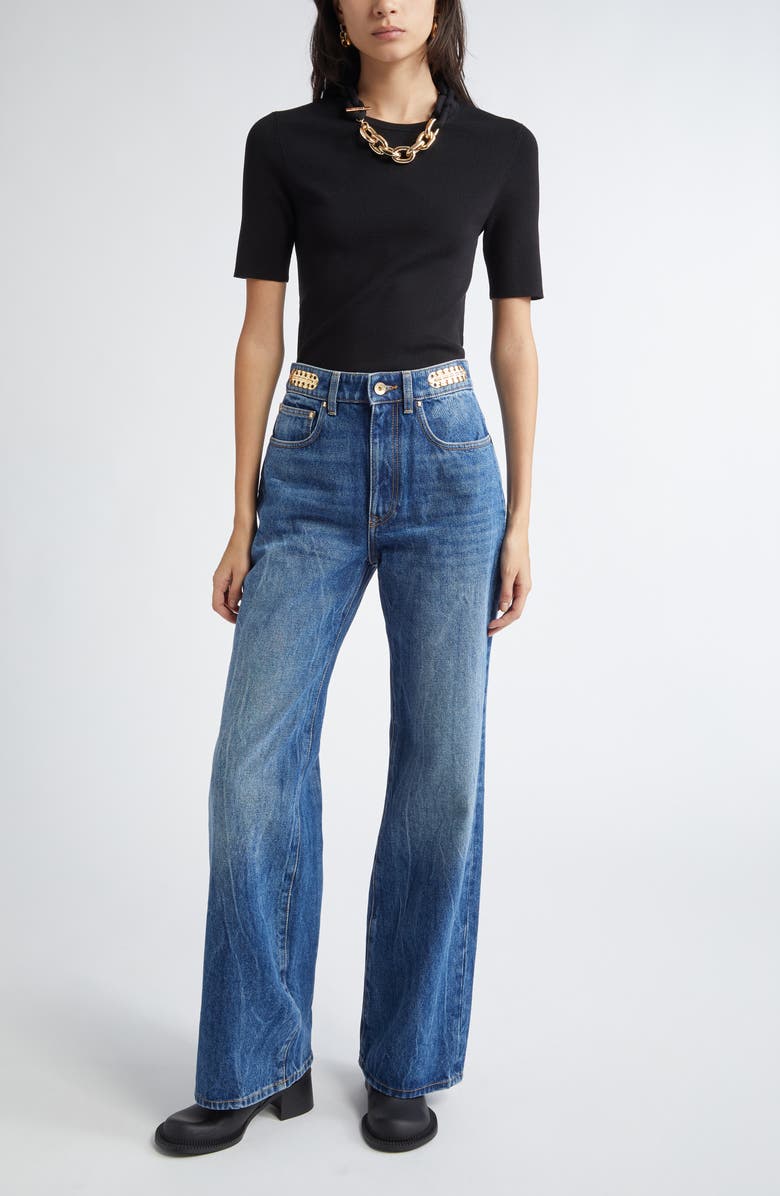 Rabanne Chain Detail Silk & Cotton Rib Top, Alternate, color, 