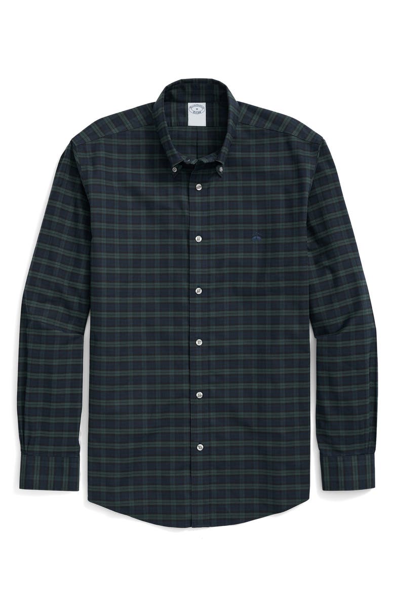 Brooks Brothers Non-Iron Plaid Cotton Stretch Oxford Cloth Button-Down Shirt, Alternate, color, 