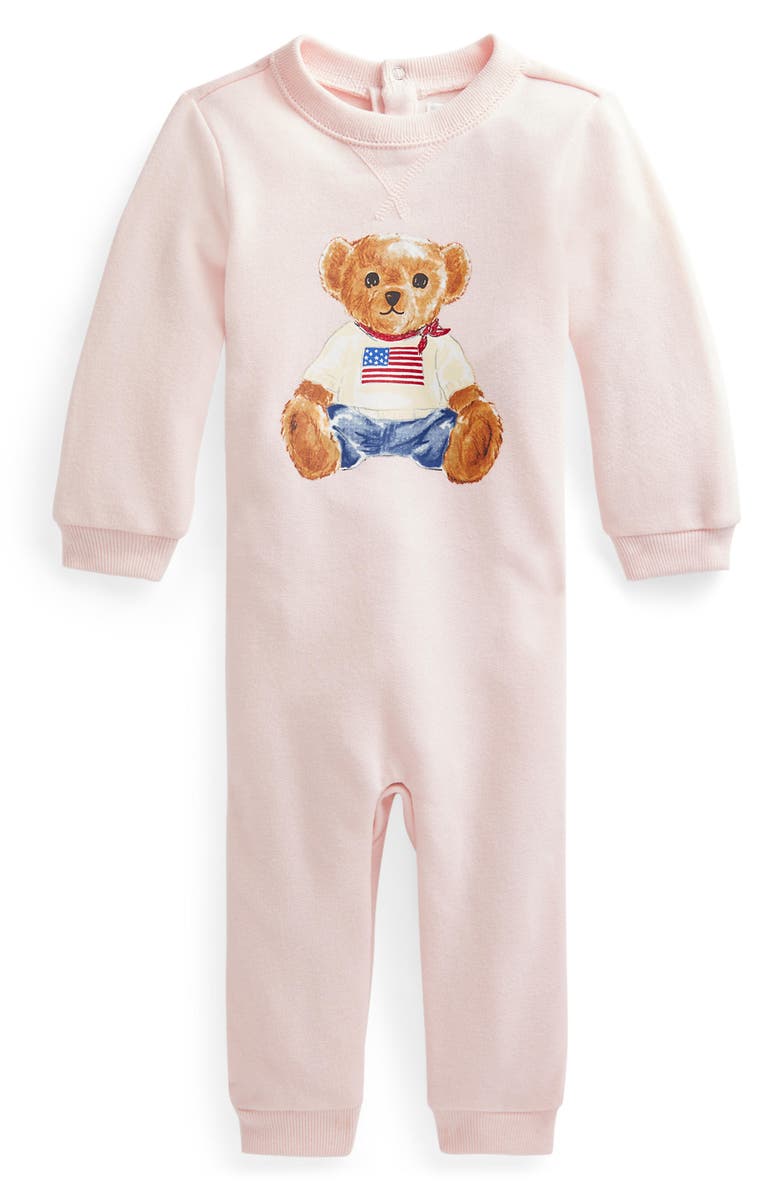 Ralph Lauren Polo Bear Graphic Fleece Romper, Main, color, 