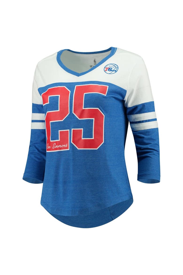 Women's Fanatics Branded Ben Simmons Royal Philadelphia 76ers Starstruck Name & Number Tri-Blend 3/4-Sleeve V-Neck T-Shirt, Main, color, Royal