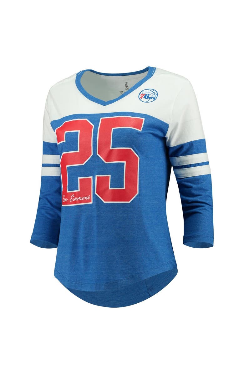 FANATICS Women's Fanatics Branded Ben Simmons Royal Philadelphia 76ers Starstruck Name & Number Tri-Blend 3/4-Sleeve V-Neck T-Shirt, Main, color, 