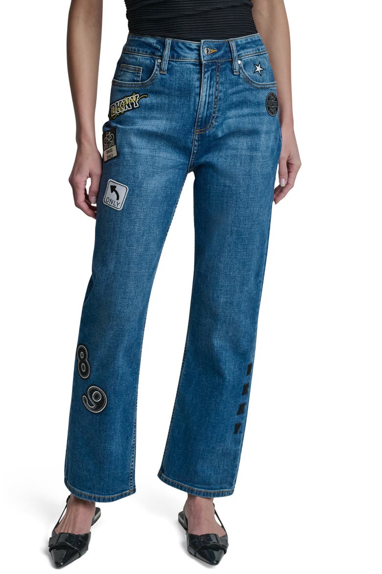 Appliqué Straight Leg Jeans, Main, color, TRIBECA WASH