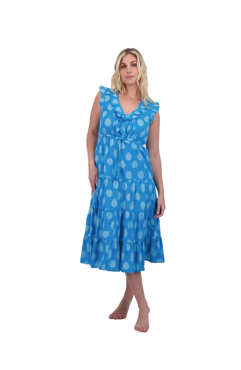Mer St. Barth Giselle Women's Maxi Dress Cerulean Blue Ikat, Alternate, color, 