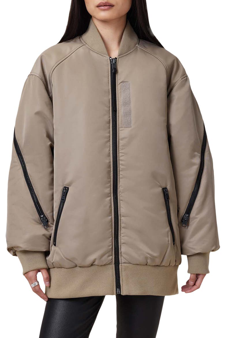Shazna Oversize Bomber Jacket, Main, color, NOUGAT TAUPE