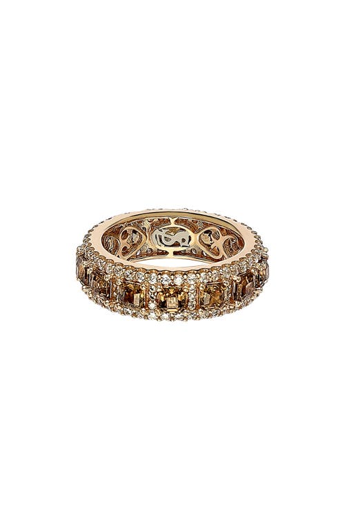 Suzy Levian Rose Sterling Silver Cubic Zirconia Champagne And White Modern Eternity Band In Gold