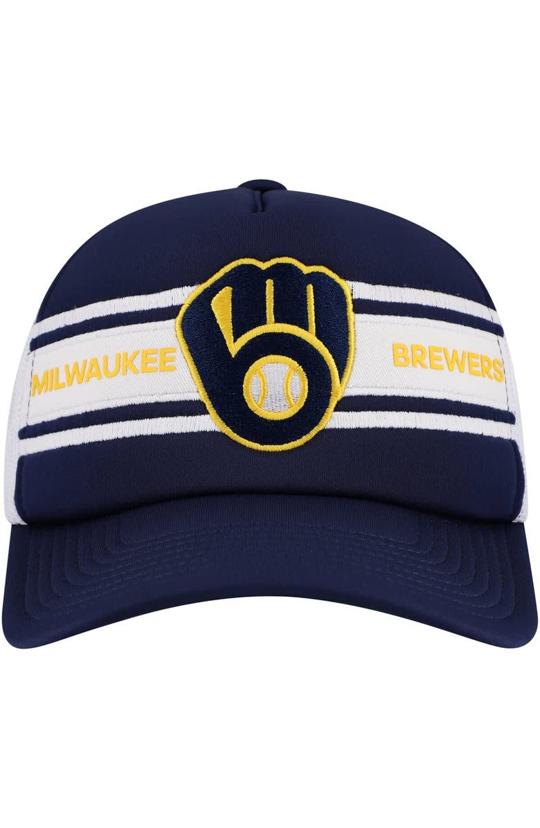 Mitchell & Ness Men's   Navy Milwaukee Brewers Sideline Trucker Adjustable Hat, Alternate, color, 