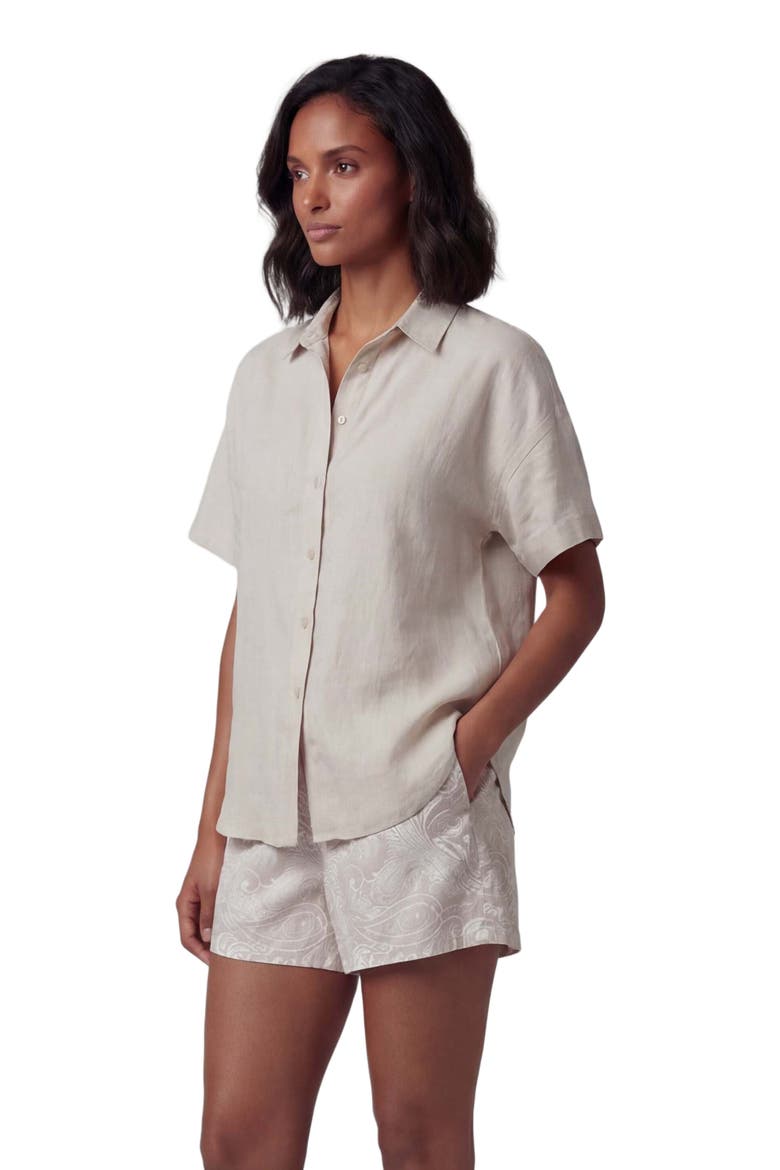 Womens Short Sleeve Linen Shirt, Alternate, color, NATURAL