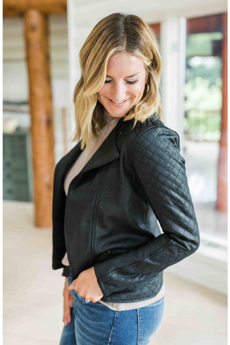 Quilted Faux Leather Moto Jacket, Alternate, color, BLACK COAT