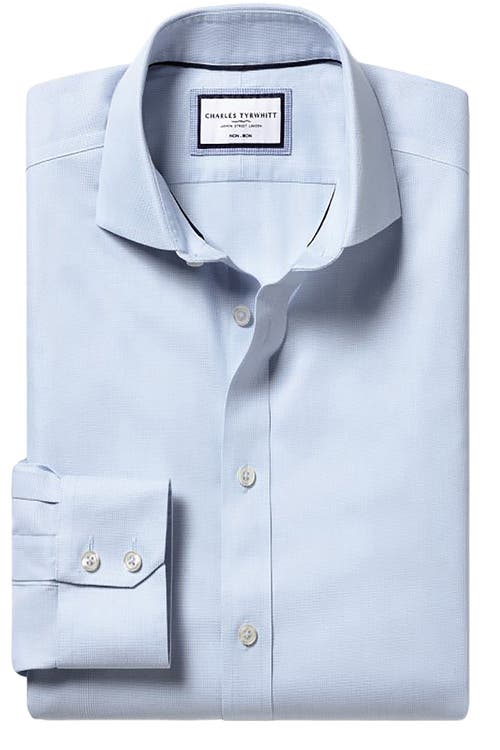 CHARLES TYRWHITT CHARLES TYRWHITT NON-IRON CLIFTON WEAVE CUTAWAY SLIM FIT SHIRT SINGLE CUFF