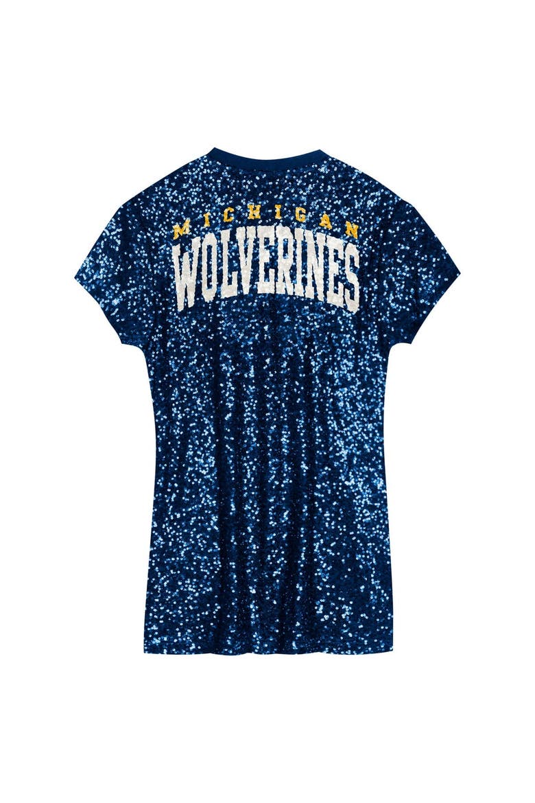 Preschool  Navy Michigan Wolverines Sequin V-Neck Dress, Alternate, color, Navy