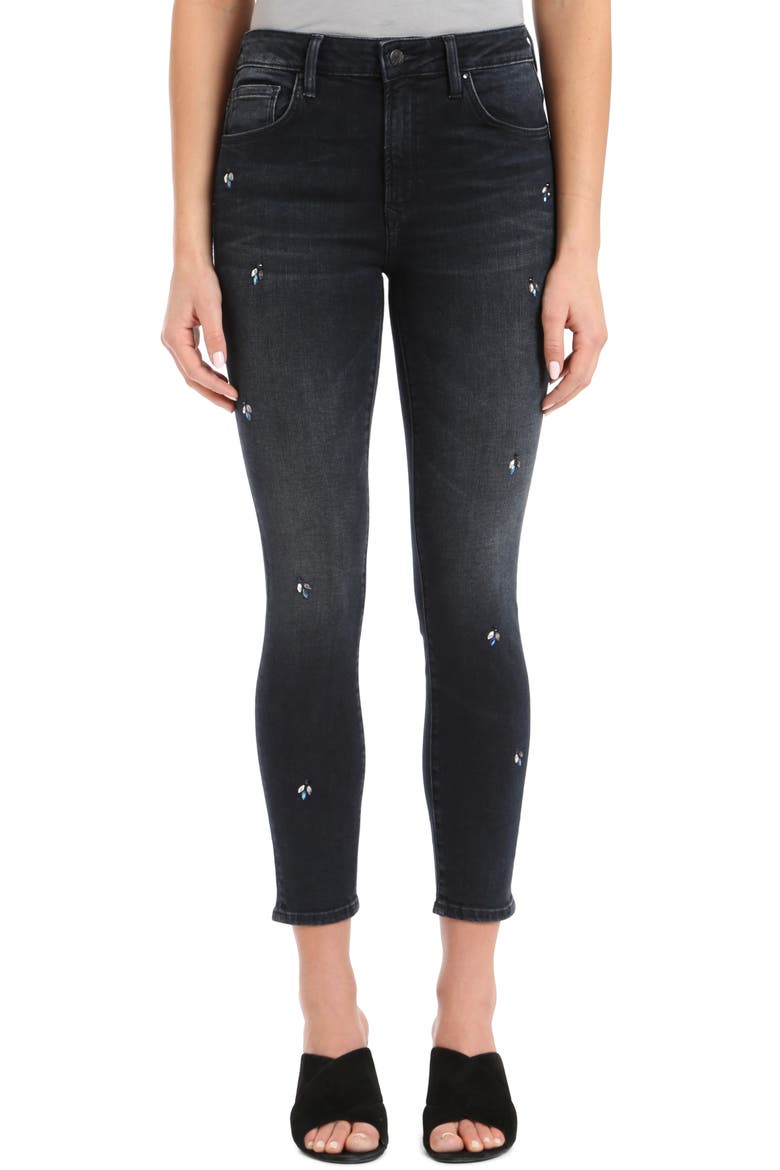 Tess Crystal Embellished Super Skinny Jeans, Main, color, INK SHINY