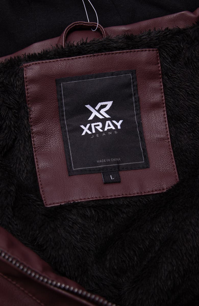 XRAY Faux Leather Hooded Moto Jacket with Faux Fur Lining, Alternate, color, Burgundy