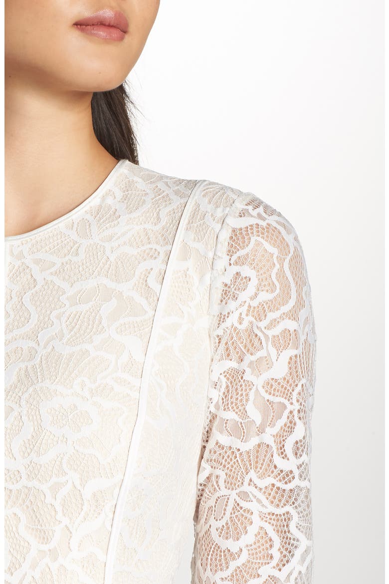 Sheer Sleeve Lace A-Line Gown, Alternate, color, IVORY/ PETAL