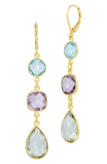 Savvy Cie Jewels 18k Yellow Gold Plated Over Sterling Silver .925 Multi Gemstone Dangle Earrings In Yellow