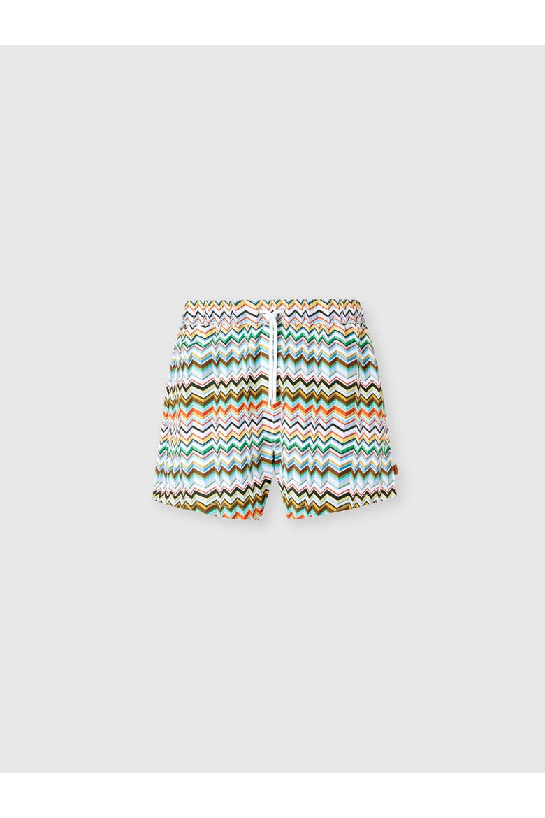 Mid-length Swim Shorts With Irregular Zigzag Print, Main, color, Multicoloured