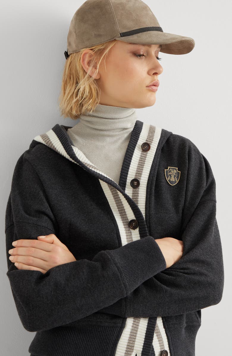 Brunello Cucinelli Cashmere interlock hooded sweatshirt with logo, Alternate, color, 