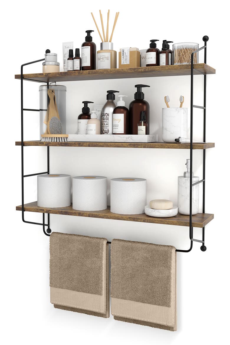 3-Tier Wooden Floating Shelf, Main, color, BROWN