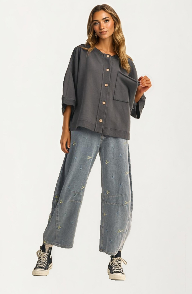 Knit and Lounge Relaxed Oversized Button-Up Shirt Jacket, Alternate, color, 