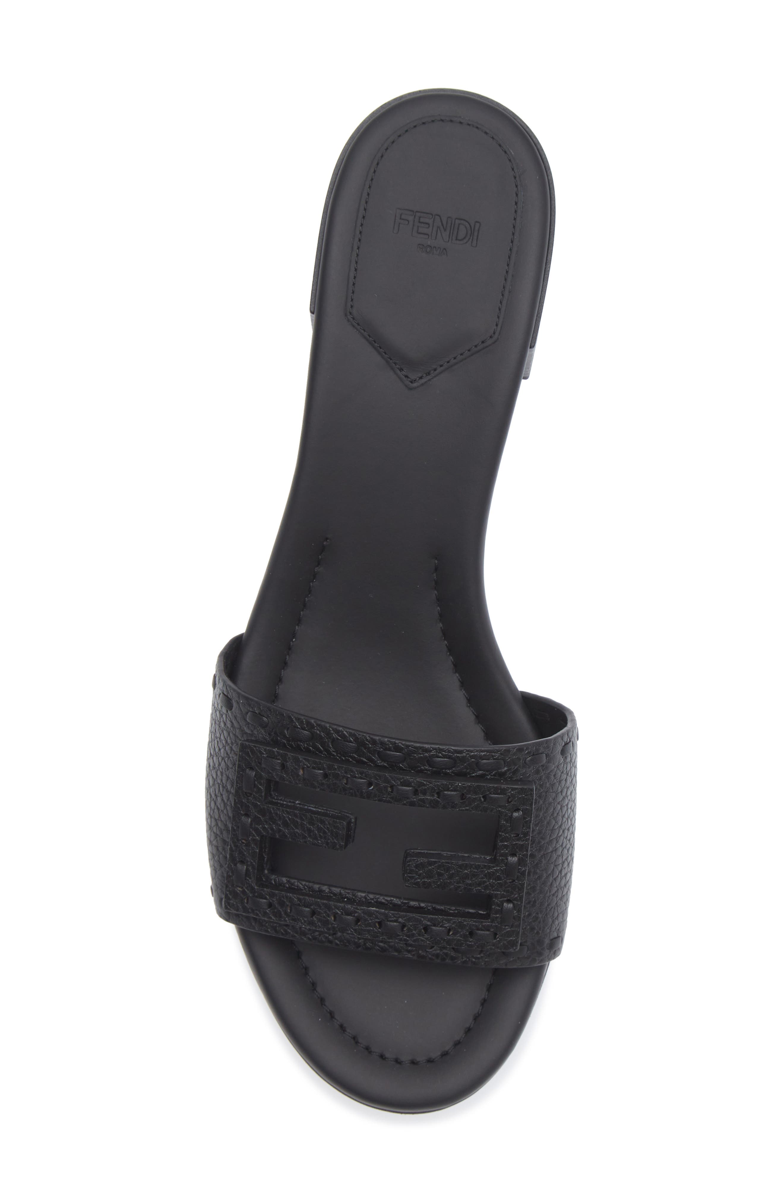 Fendi Baguette Slide Sandal, Alternate, color, Nero
