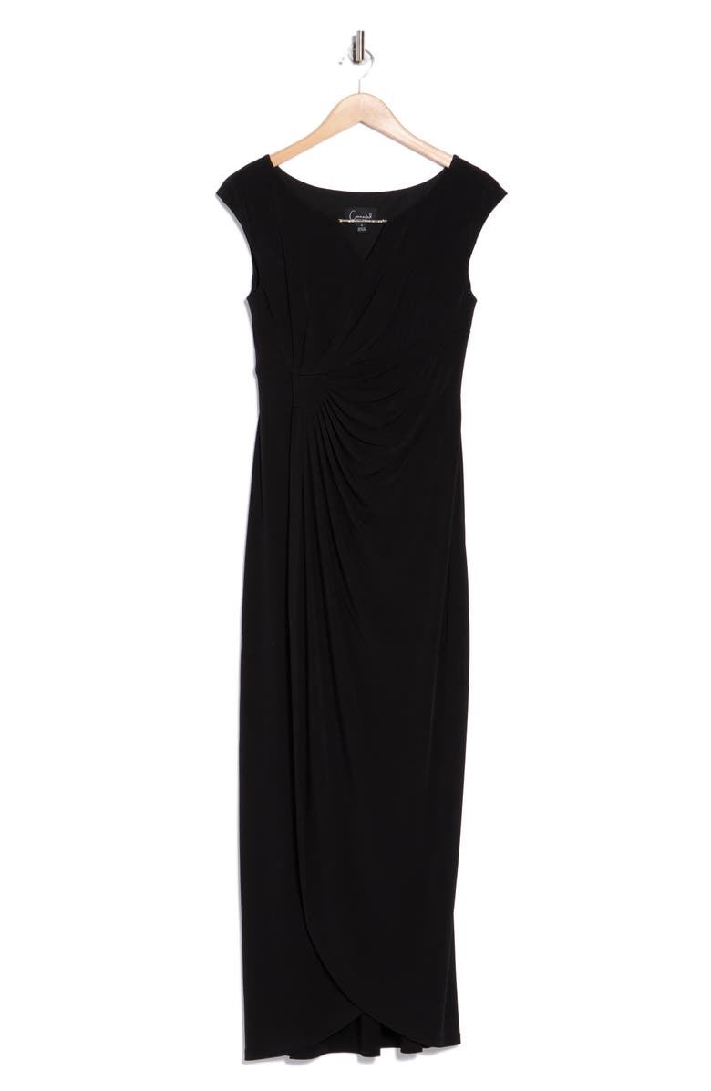 Connected Apparel Crystal Notch Side Ruched Gown, Alternate, color, Black