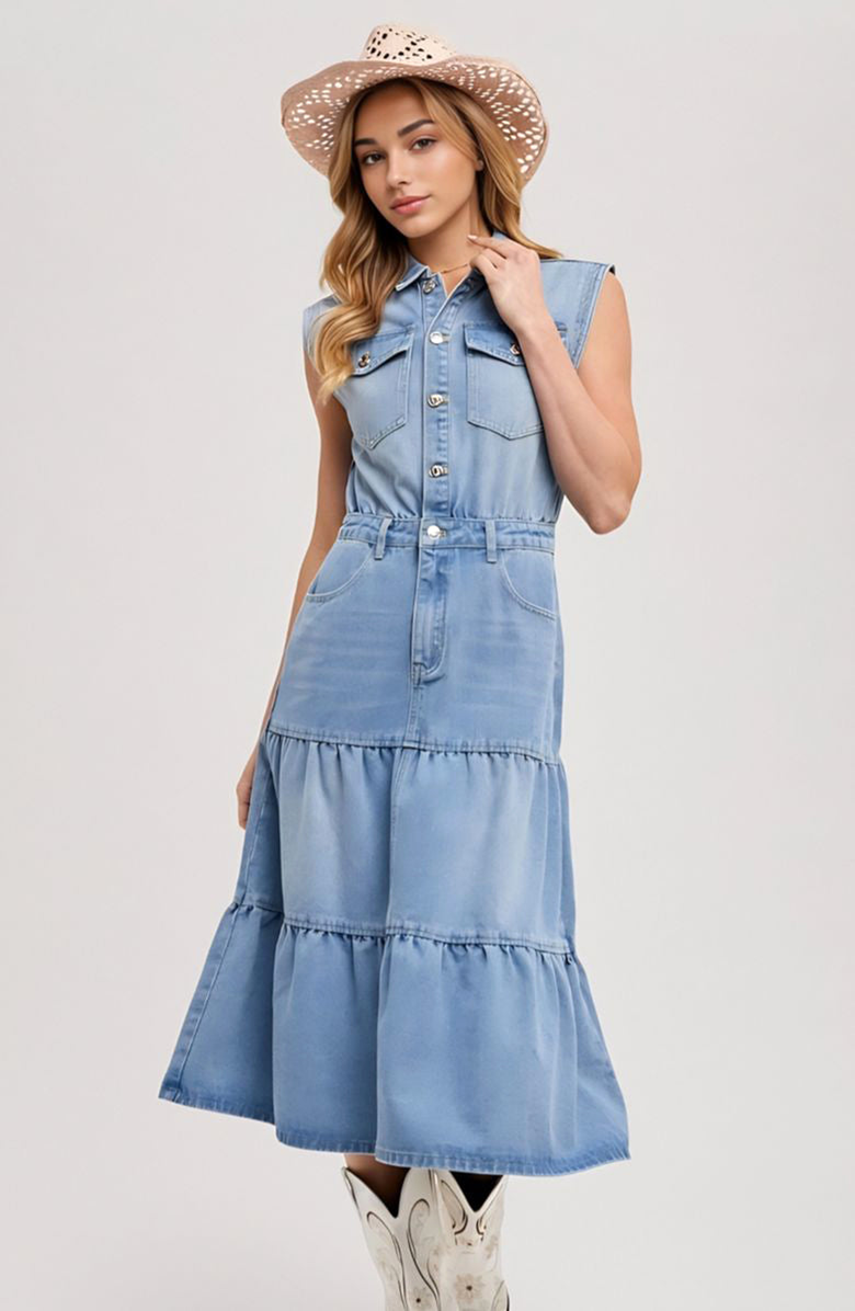 Knit and Lounge Sleeveless Denim Midi Dress, Alternate, color, Light Blue