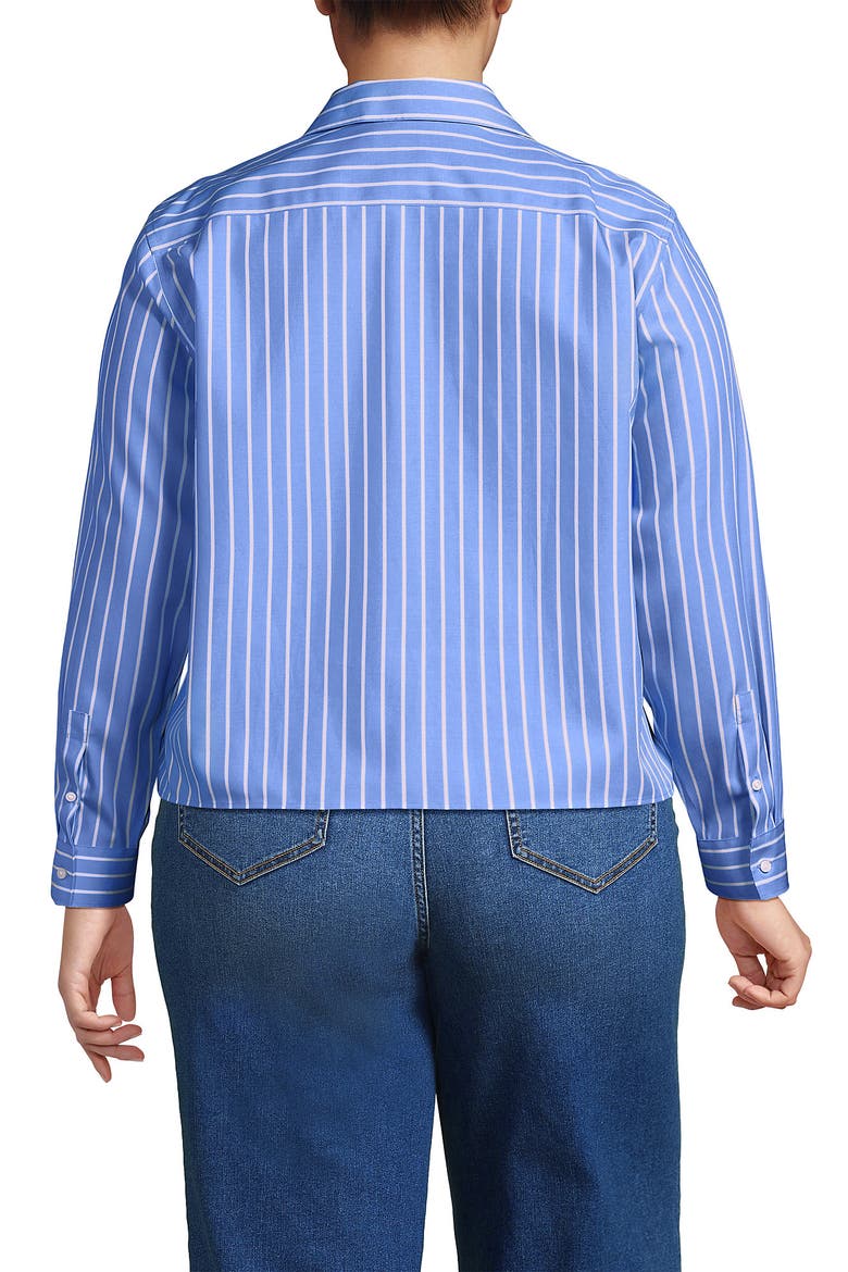 Plus Size No Iron Boxy Cropped Shirt, Alternate, color, Blue/Sunset Coral Stripe