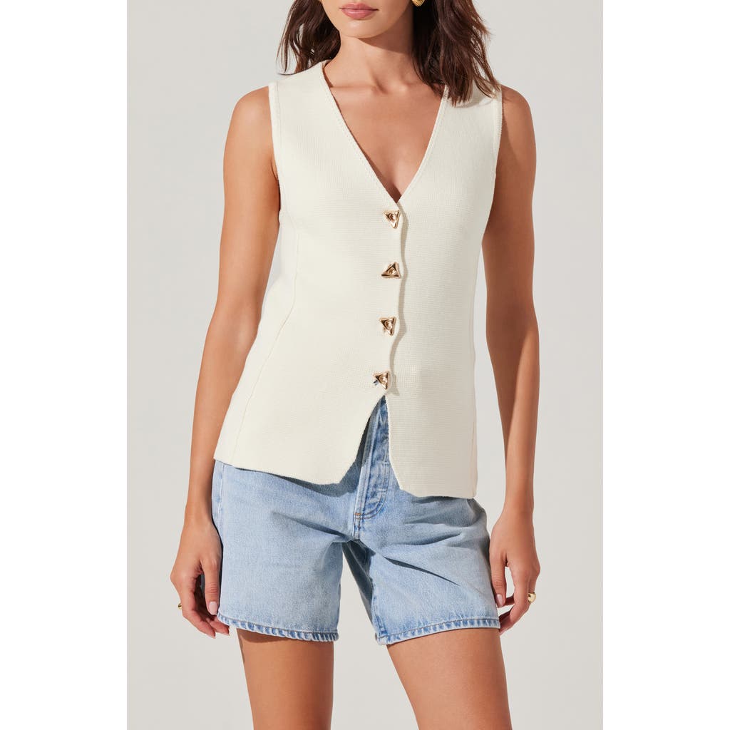 Astr The Label Jayce Textured Cotton Button-up Sweater Vest In White