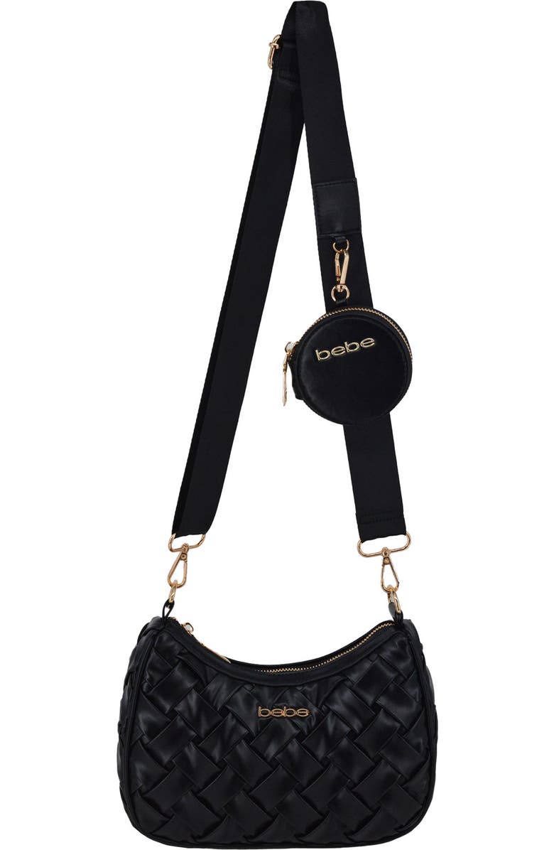 bebe Luca Woven Crossbody Bag with Zip Pouch, Main, color, Black