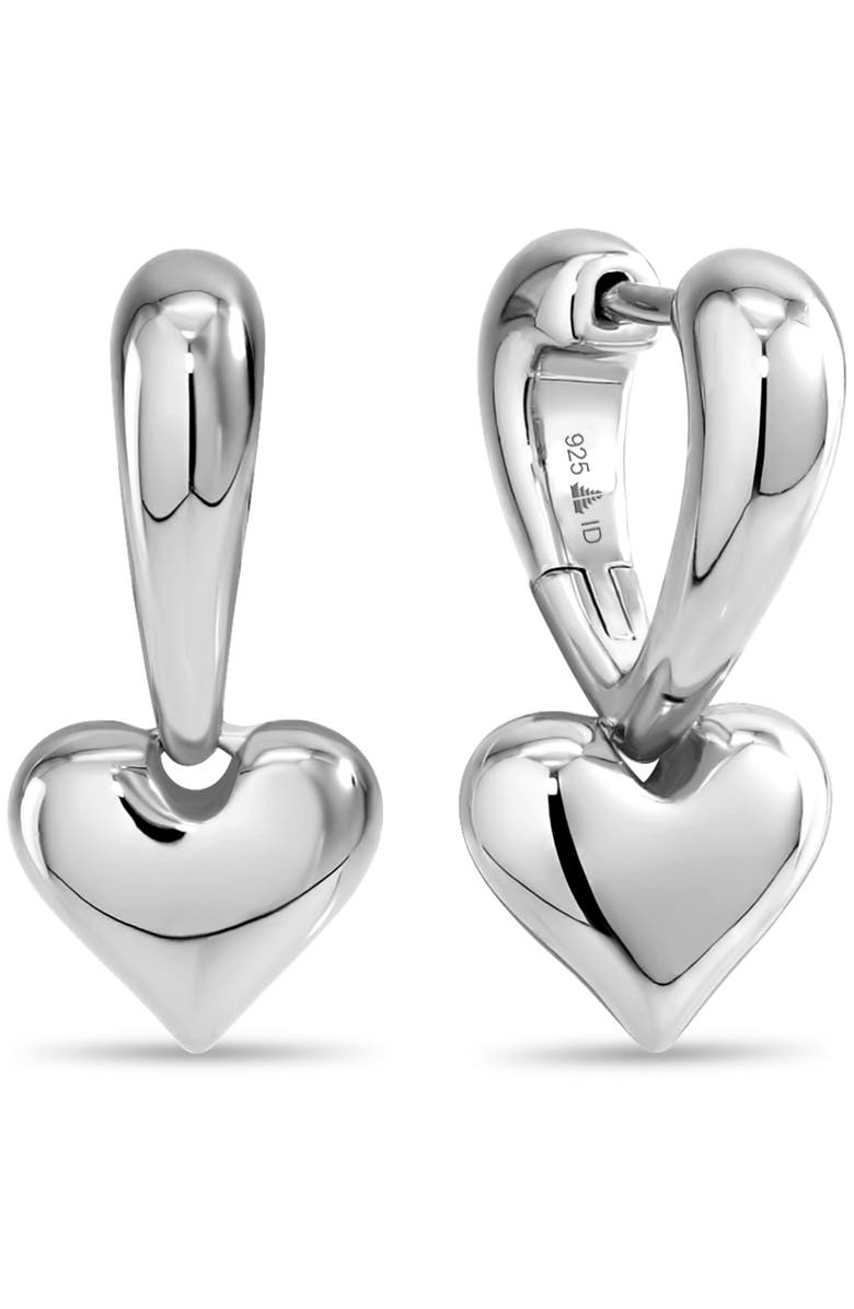 DEVATA Sweet Heart Huggie Hoop Earrings in Rhodium Plated Sterling Silver, Main, color, Silver