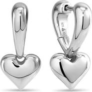 DEVATA Sweet Heart Huggie Hoop Earrings in Rhodium Plated Sterling Silver