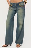 EDIKTED Faux Suede Trim Wide Leg Jeans