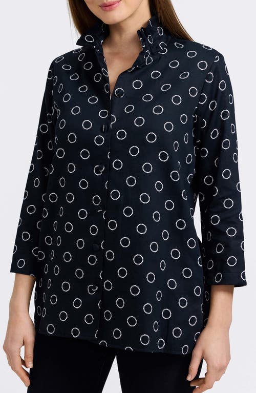 Foxcroft Carolina Circle Print Cotton Button-up Shirt In Black