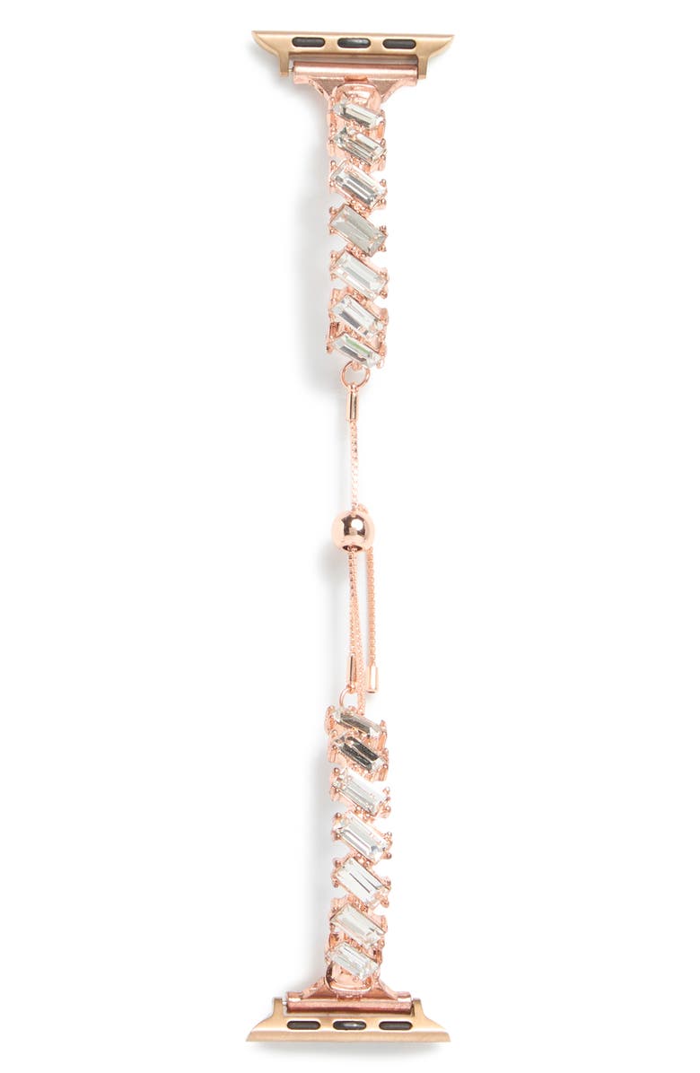 NORDSTROM RACK Baguette Crystal Apple Watch<sup>®</sup> Watchband, Alternate, color, Clear- Rose Gold
