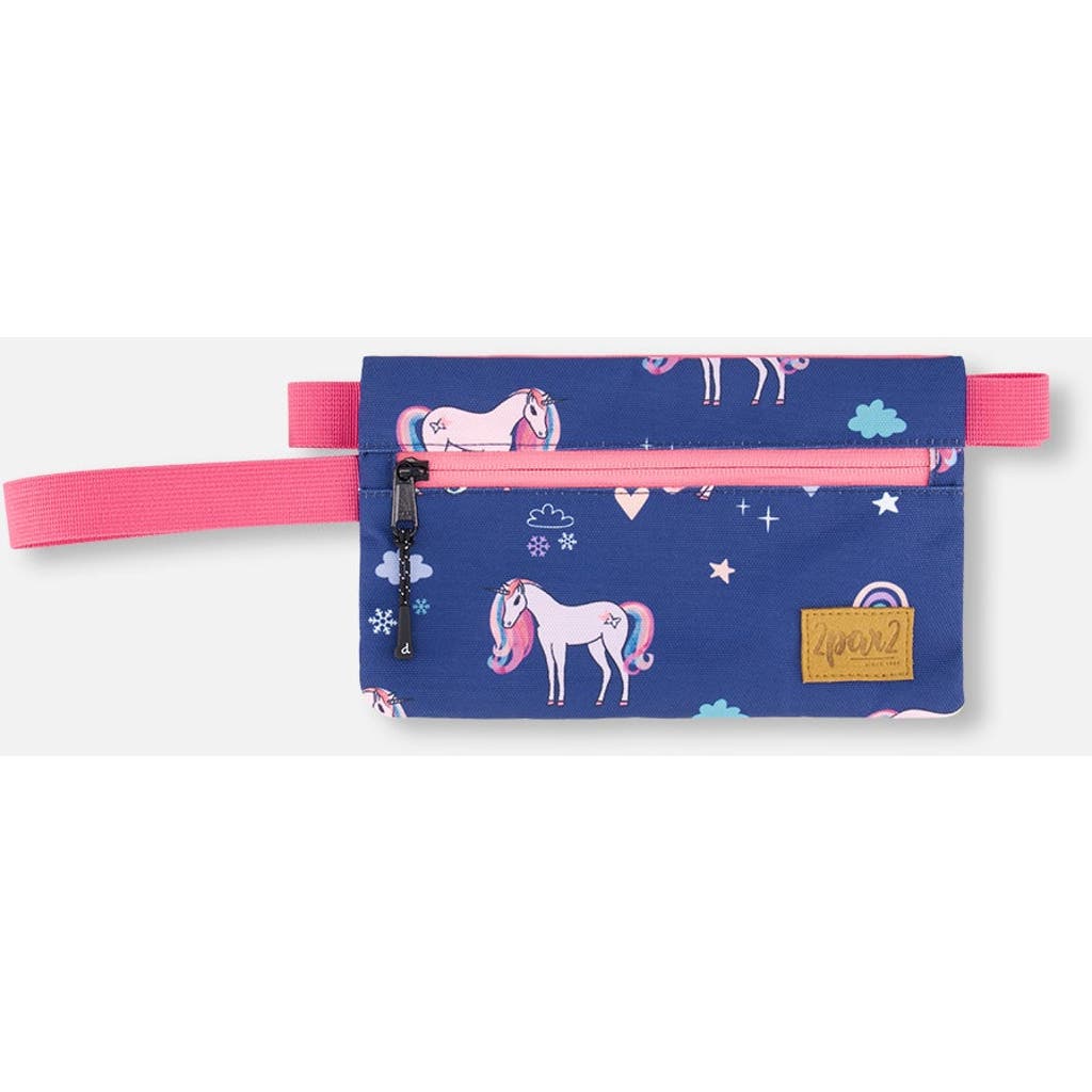 Deux Par Deux Double Pencil Case Unicorn In Blue