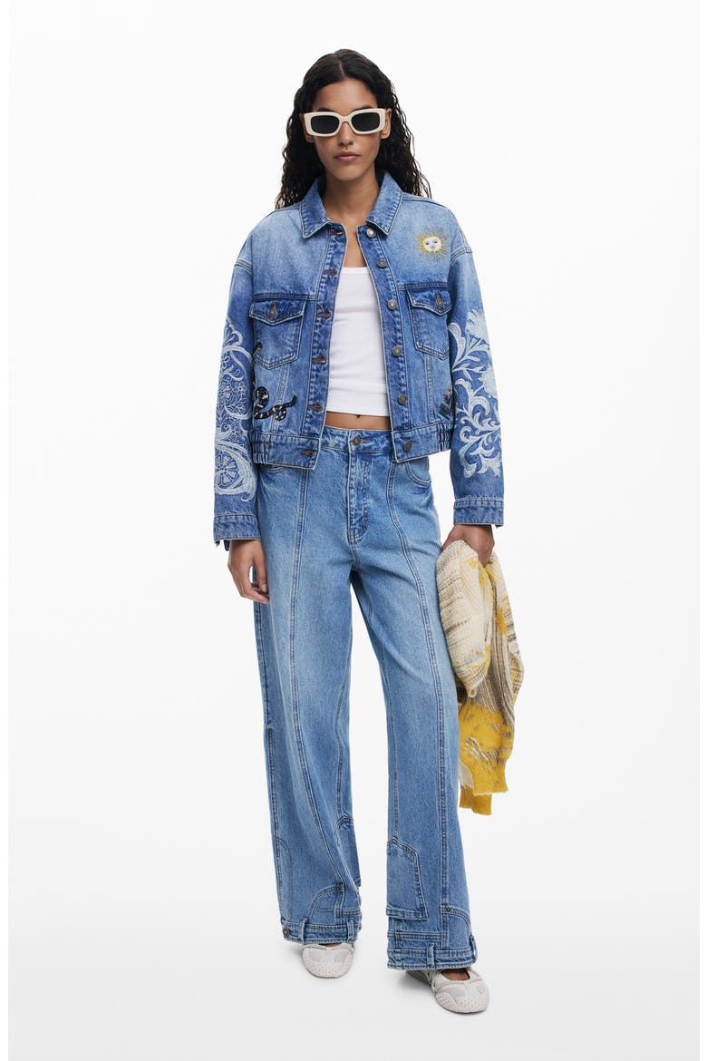 Embroidered Denim Trucker Jacket, Alternate, color, MEDIUM BLUE