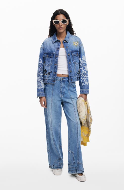 Desigual Embroidered Denim Trucker Jacket In Blue