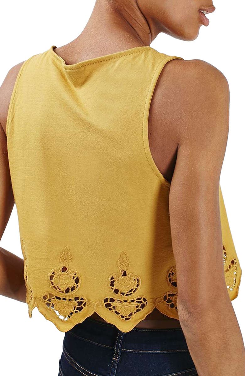 Topshop Embroidered Scallop Swing Tank, Alternate, color, 