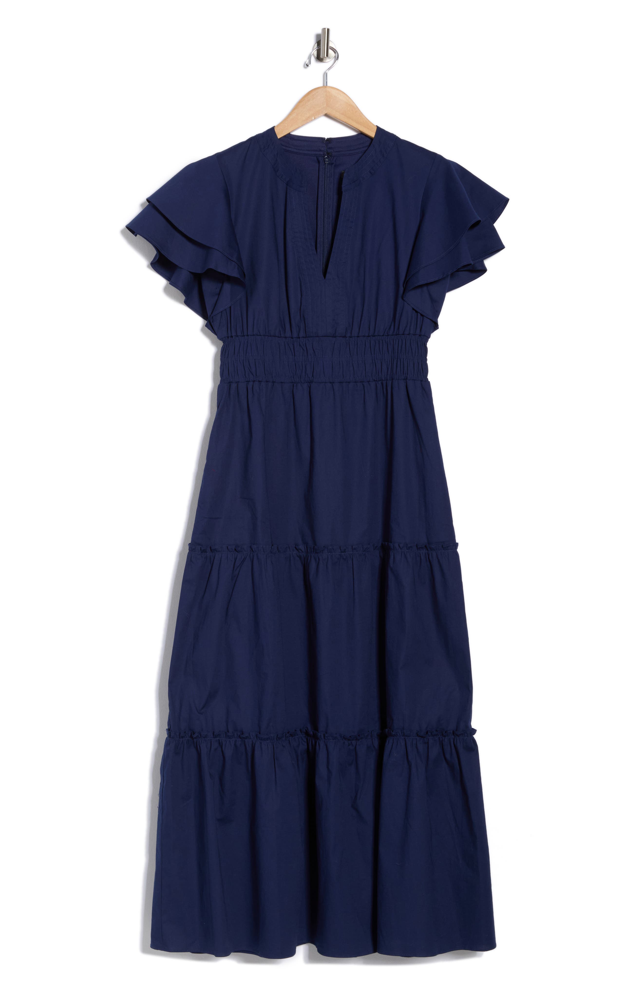Julia Jordan Flutter Sleeve Tiered Midi Dress