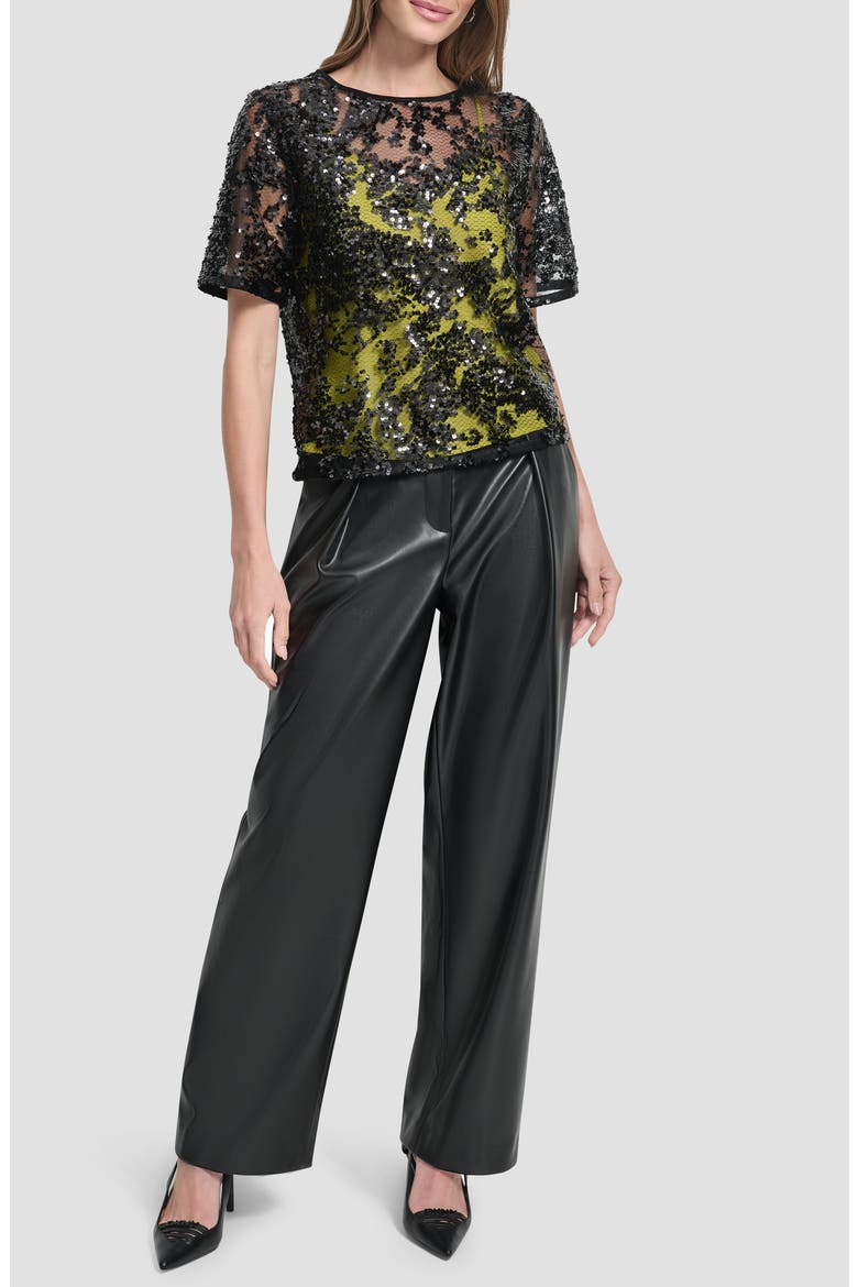 Sequin Overlay Boxy Top, Alternate, color, BLACK/ CITRONELLA