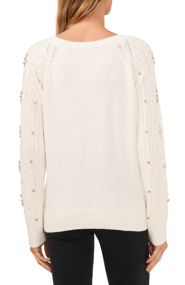 CeCe Embellished Cable Stitch Cardigan, Alternate, color, Antiq White