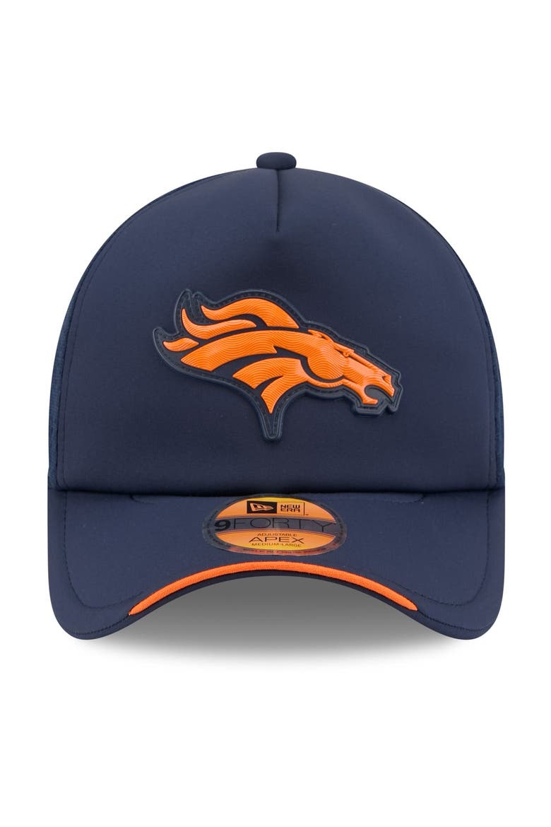 Men's New Era Navy Denver Broncos 2026 Sideline Apex 9FORTY Adjustable Trucker Hat, Alternate, color, Navy