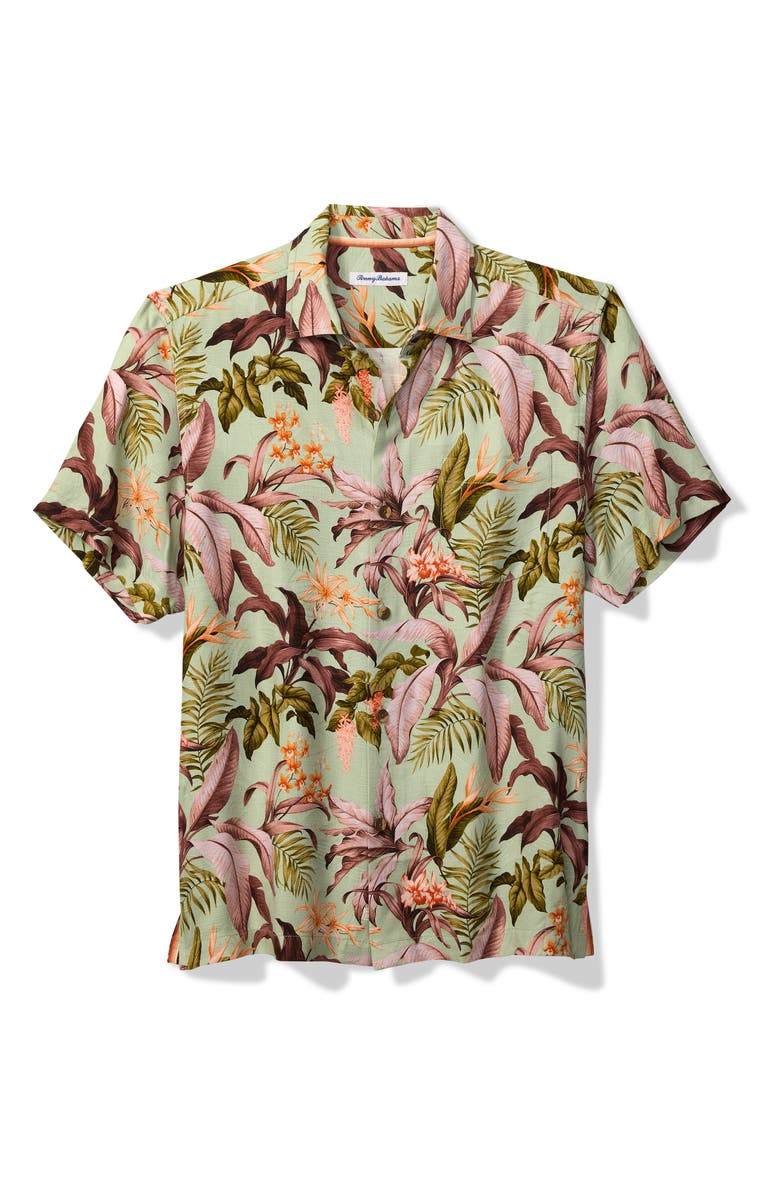 Tommy Bahama Jaded Blooms Short Sleeve Silk Button-Up Shirt, Main, color, 