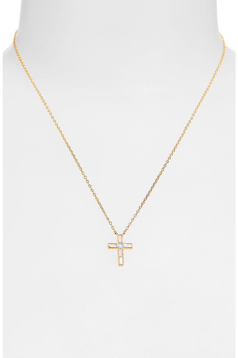 Bayla Cubic Zirconia Cross Pendant Necklace, Alternate, color, GOLD