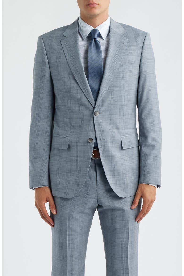 Huge Slim Fit Grey Plaid Virgin Wool Suit, Alternate, color, BLUE/ GREY