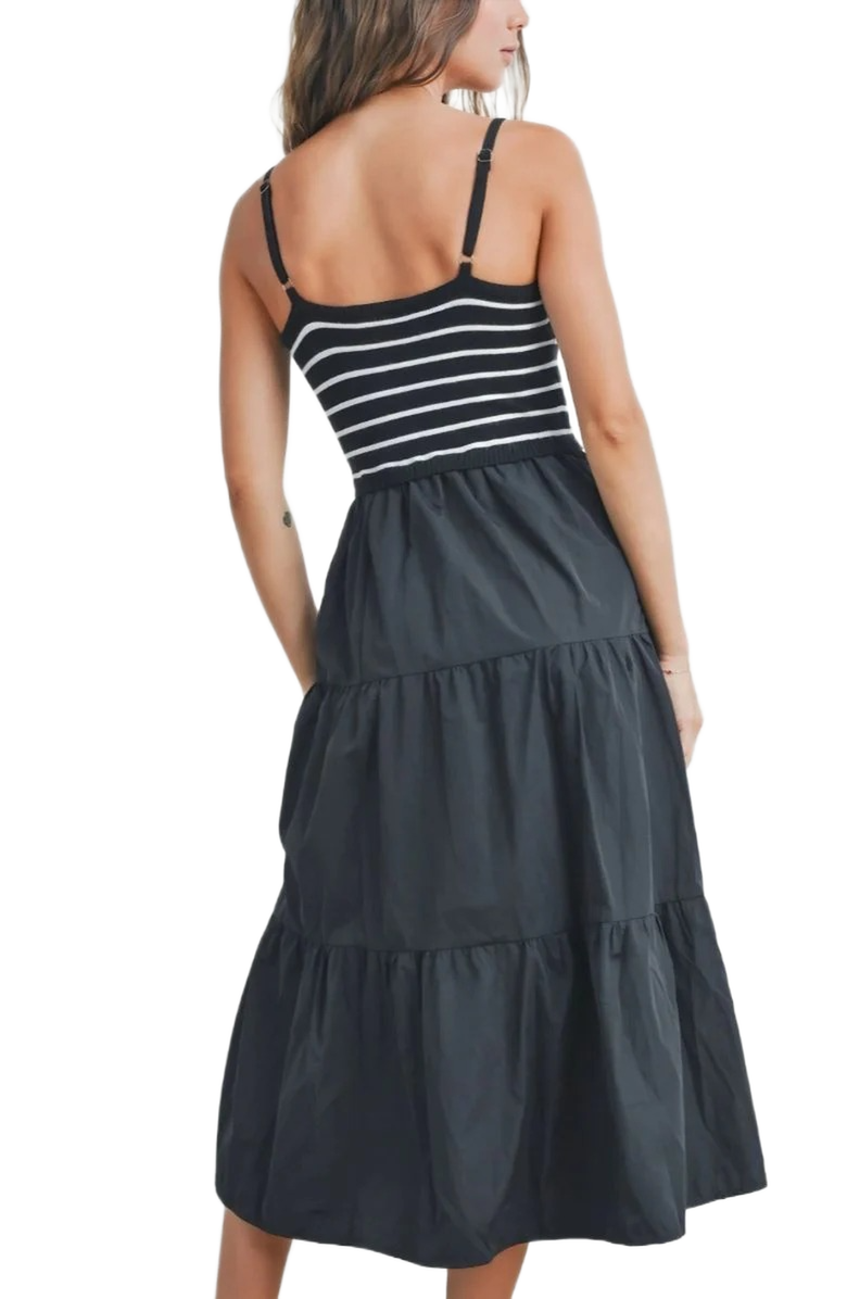 Knit and Lounge Knit Bodice Tiered Spaghetti Strap Midi Dress, Alternate, color, 