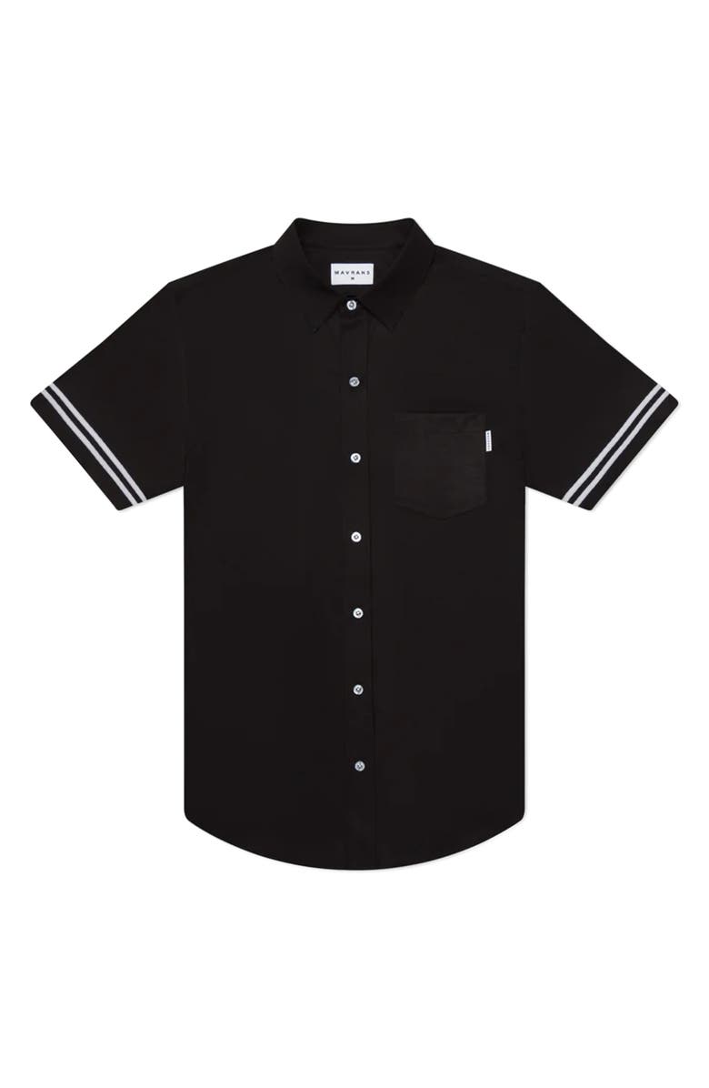 MAVRANS Tailored Fit Black Game Waterproof Short Sleeve Performance Button-Up Shirt, Main, color, Black