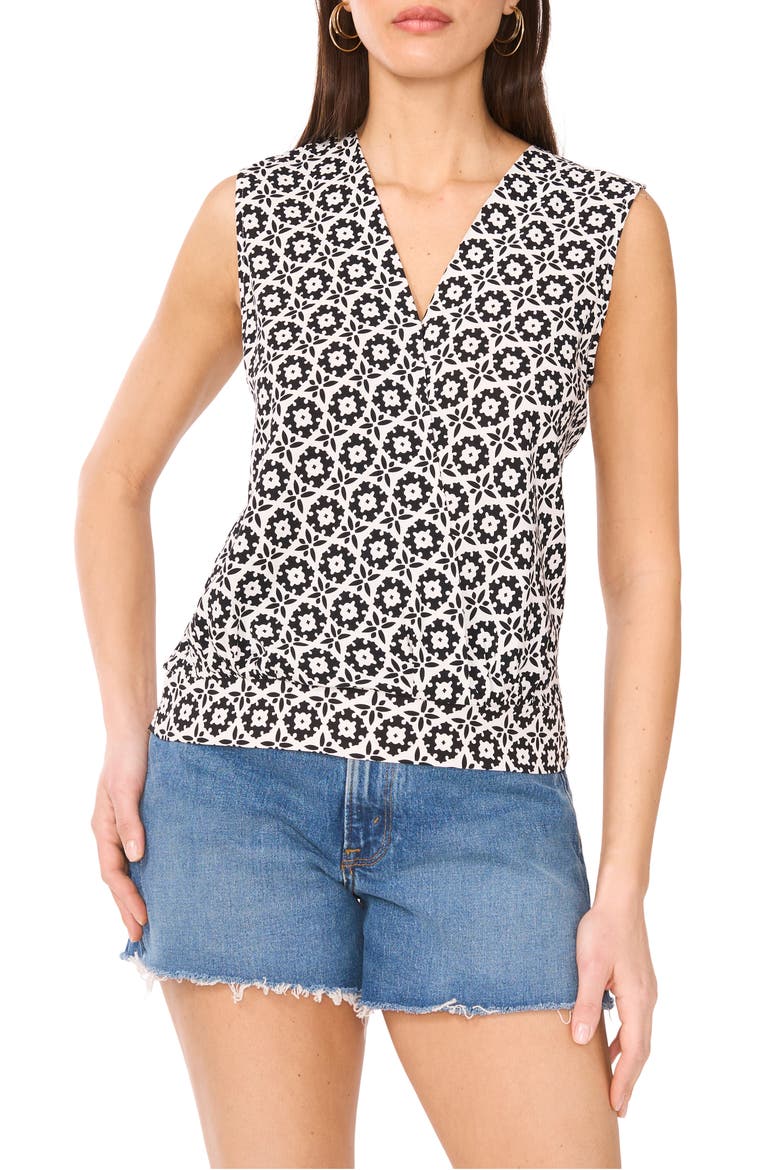 Foulard Print Sleeveless Surplice Top, Main, color, NEW IVORY
