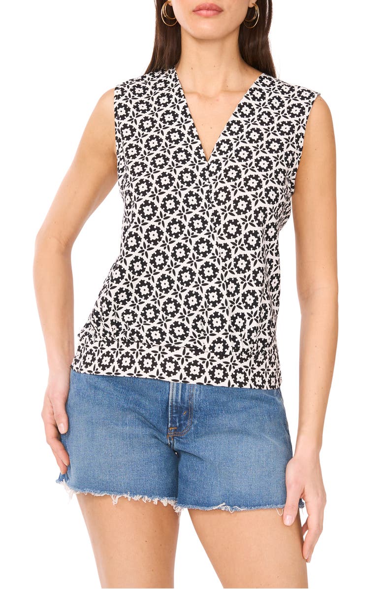 Vince Camuto Foulard Print Sleeveless Surplice Top, Main, color, New Ivory