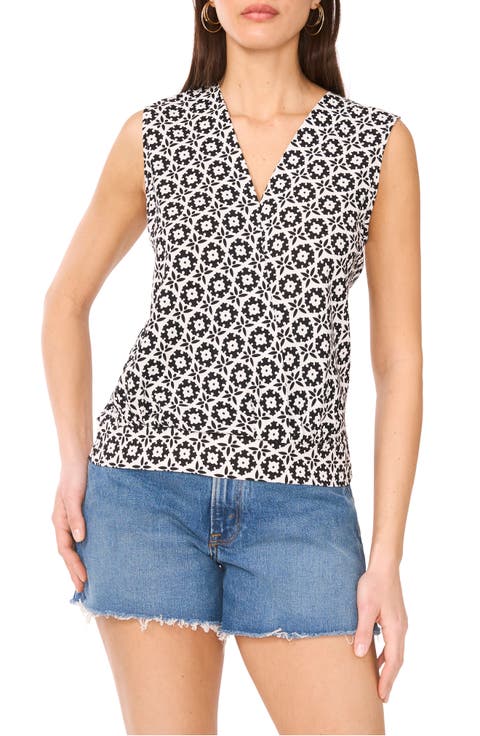 Foulard Print Sleeveless Surplice Top