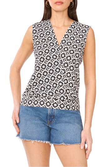 Vince Camuto Foulard Print Sleeveless Surplice Top In White